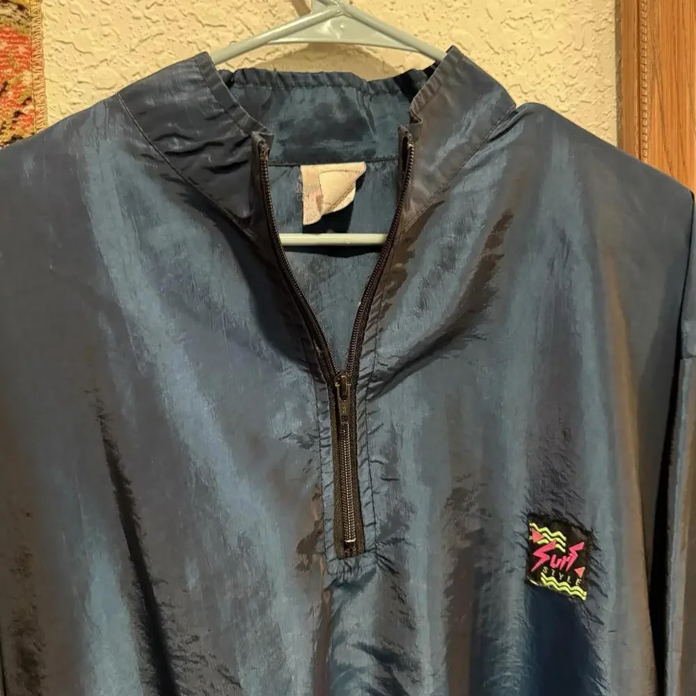 Vintage 80s/90s RARE Surf‎ Style Pullover Windbreaker Jacket One Size Blue